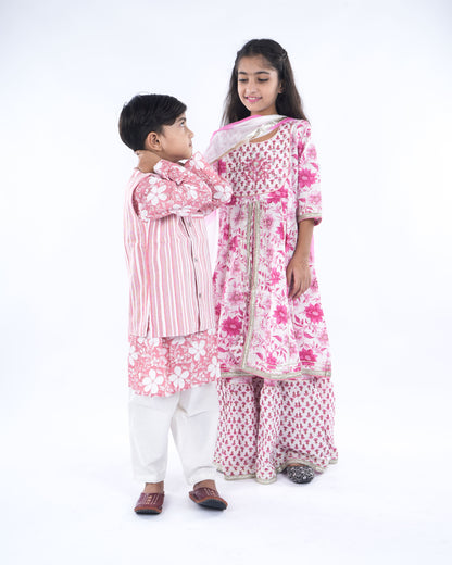 Anuttara Baby Pink Pure Cotton Straight Kurta Waistcoat & Pyjama Set_FJB1042
