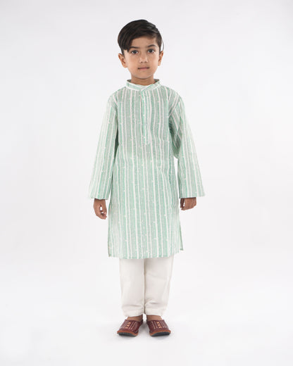 Anuttara Sea Green Pure Cotton Straight Kurta Waistcoat & Pyjama Set_FJB1043
