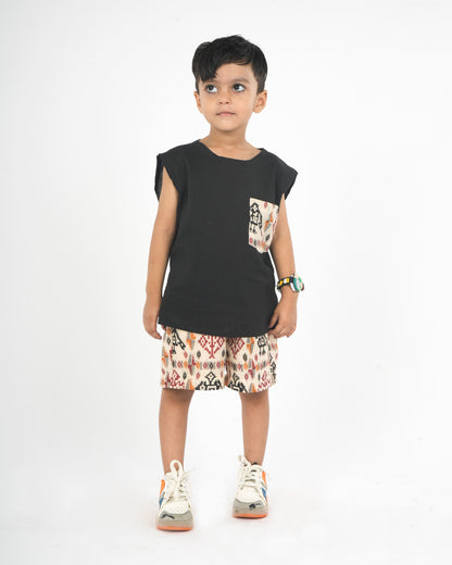 Anuttara Beige Pure Cotton Straight Shirt T Shirt & Short Pant Set_FJB1044