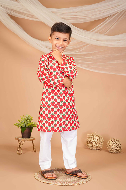 FabJunior Multicolor Pure Cotton Straight Kurta & Pyjama Set_FJB1046