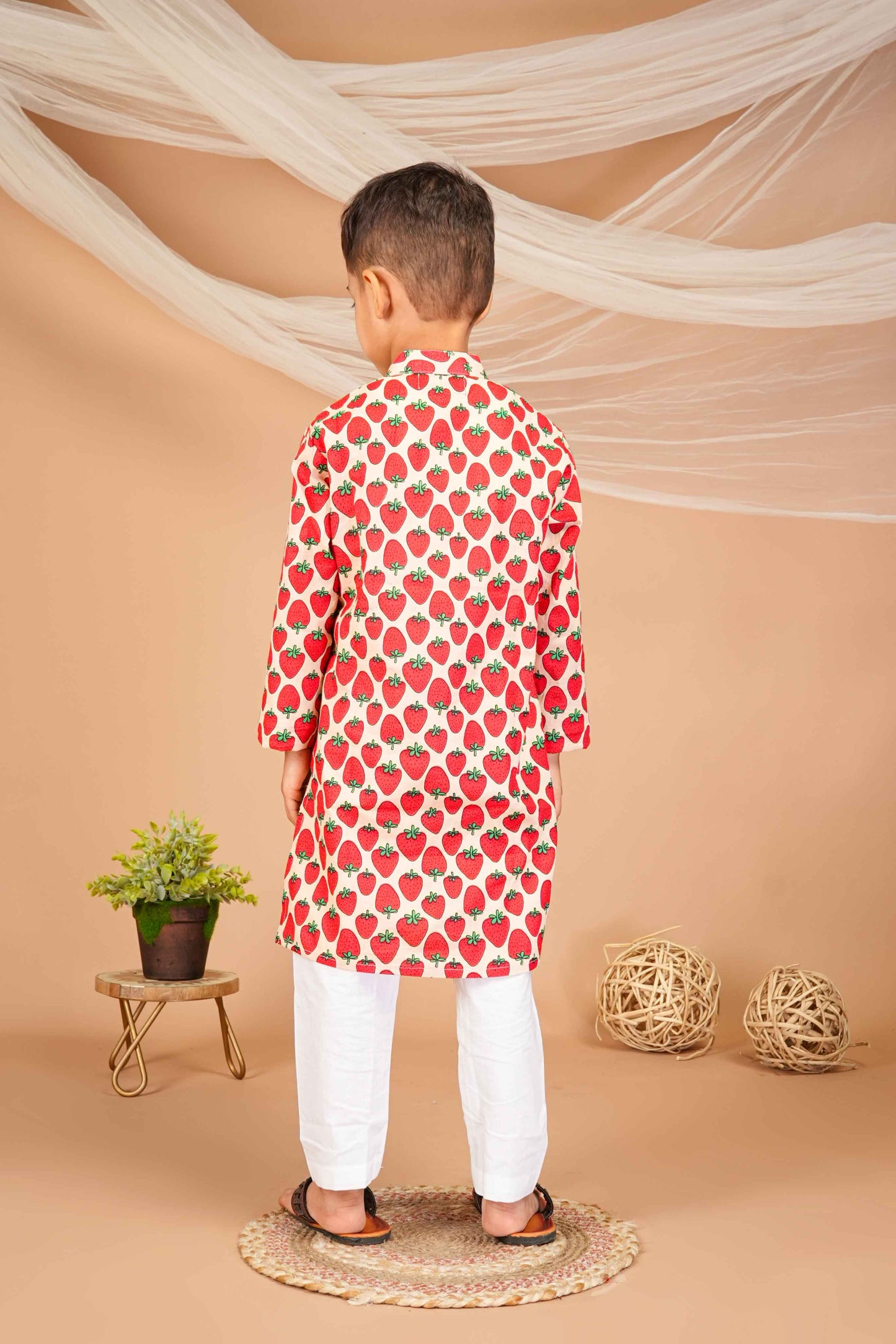 FabJunior Multicolor Pure Cotton Straight Kurta & Pyjama Set_FJB1046