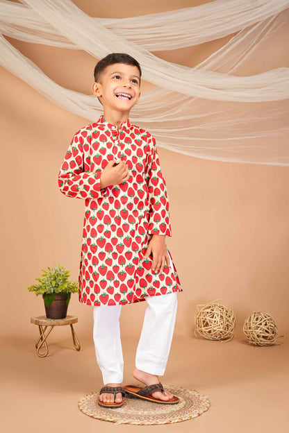 FabJunior Multicolor Pure Cotton Straight Kurta & Pyjama Set_FJB1046