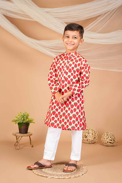 FabJunior Multicolor Pure Cotton Straight Kurta & Pyjama Set_FJB1046