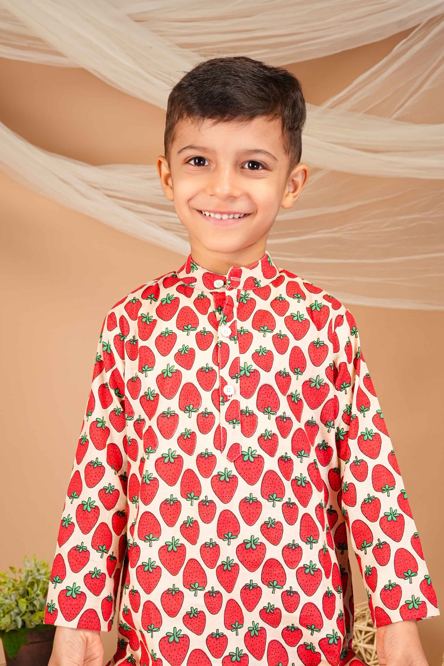 FabJunior Multicolor Pure Cotton Straight Kurta & Pyjama Set_FJB1046