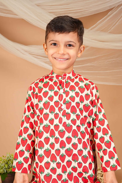 FabJunior Multicolor Pure Cotton Straight Kurta & Pyjama Set_FJB1046