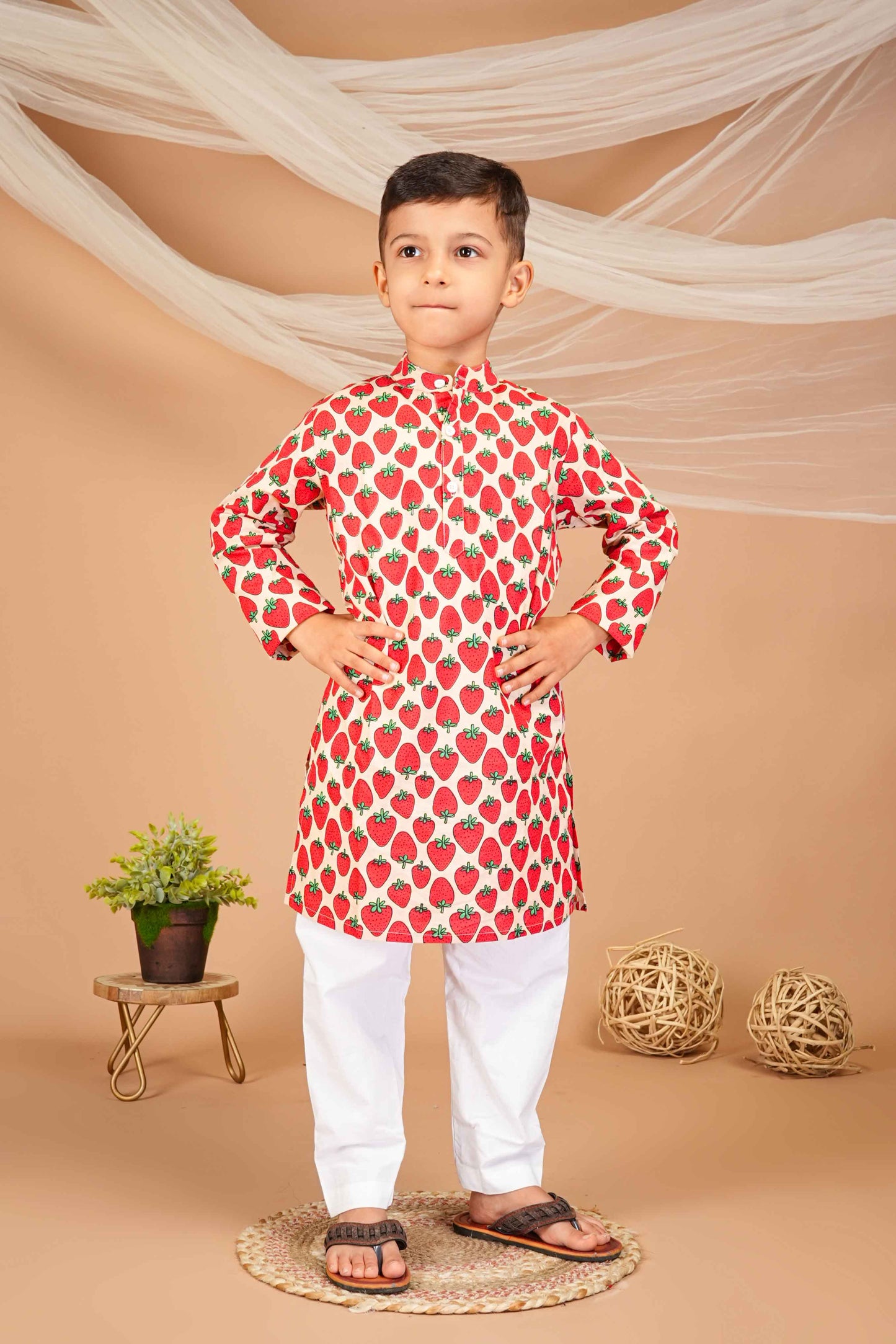 FabJunior Multicolor Pure Cotton Straight Kurta & Pyjama Set_FJB1046