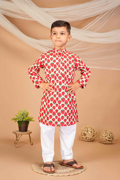 FabJunior Multicolor Pure Cotton Straight Kurta & Pyjama Set_FJB1046
