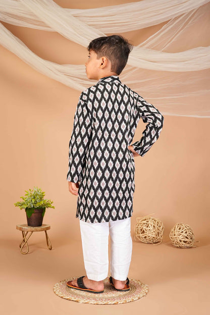 FabJunior Multicolor Pure Cotton Straight Kurta & Pyjama Set_FJB1048