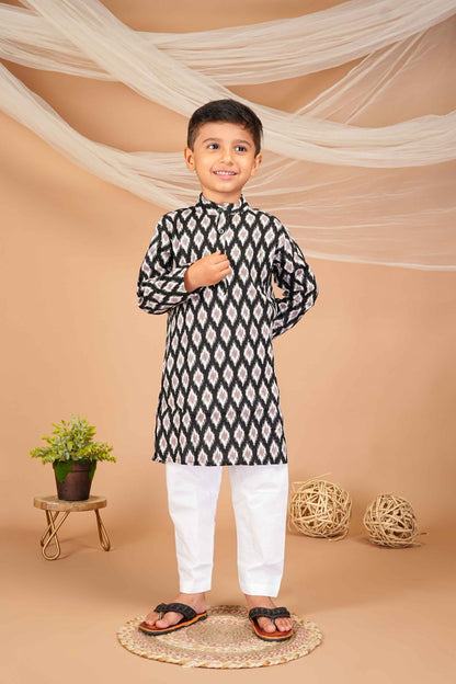 FabJunior Multicolor Pure Cotton Straight Kurta & Pyjama Set_FJB1048