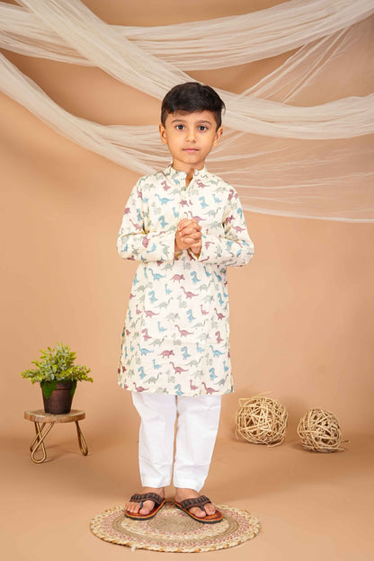 FabJunior Multicolor Pure Cotton Straight Kurta & Pyjama Set_FJB1049