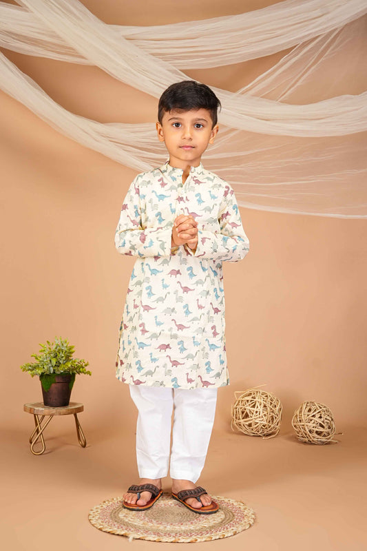 FabJunior Multicolor Pure Cotton Straight Kurta & Pyjama Set_FJB1049