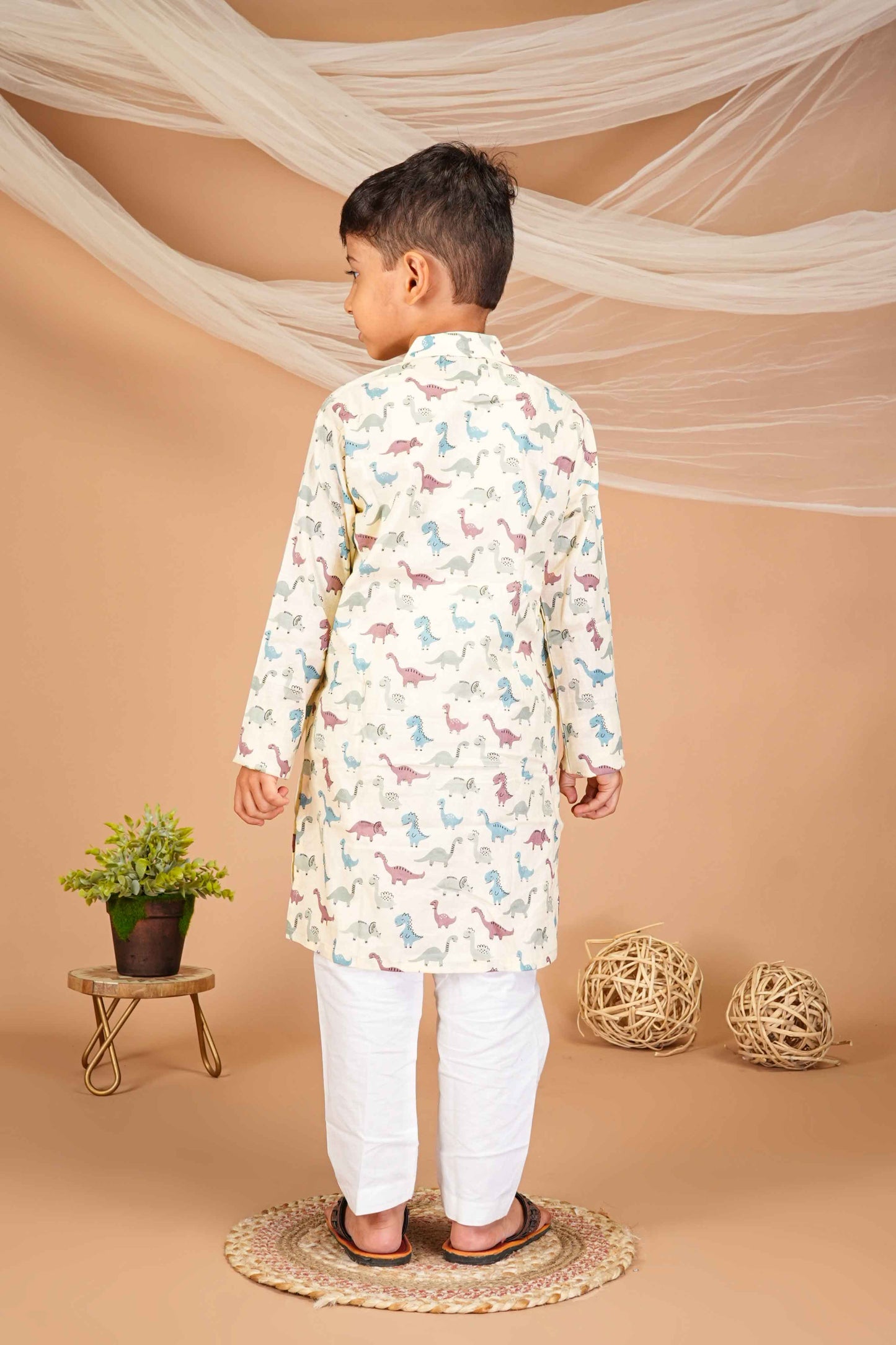 FabJunior Multicolor Pure Cotton Straight Kurta & Pyjama Set_FJB1049