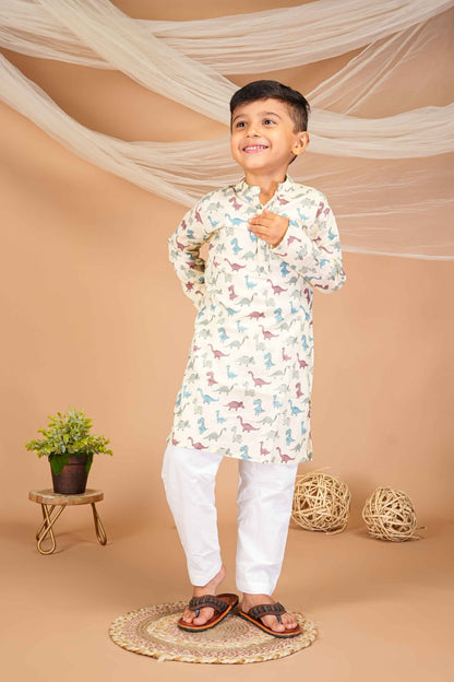 FabJunior Multicolor Pure Cotton Straight Kurta & Pyjama Set_FJB1049