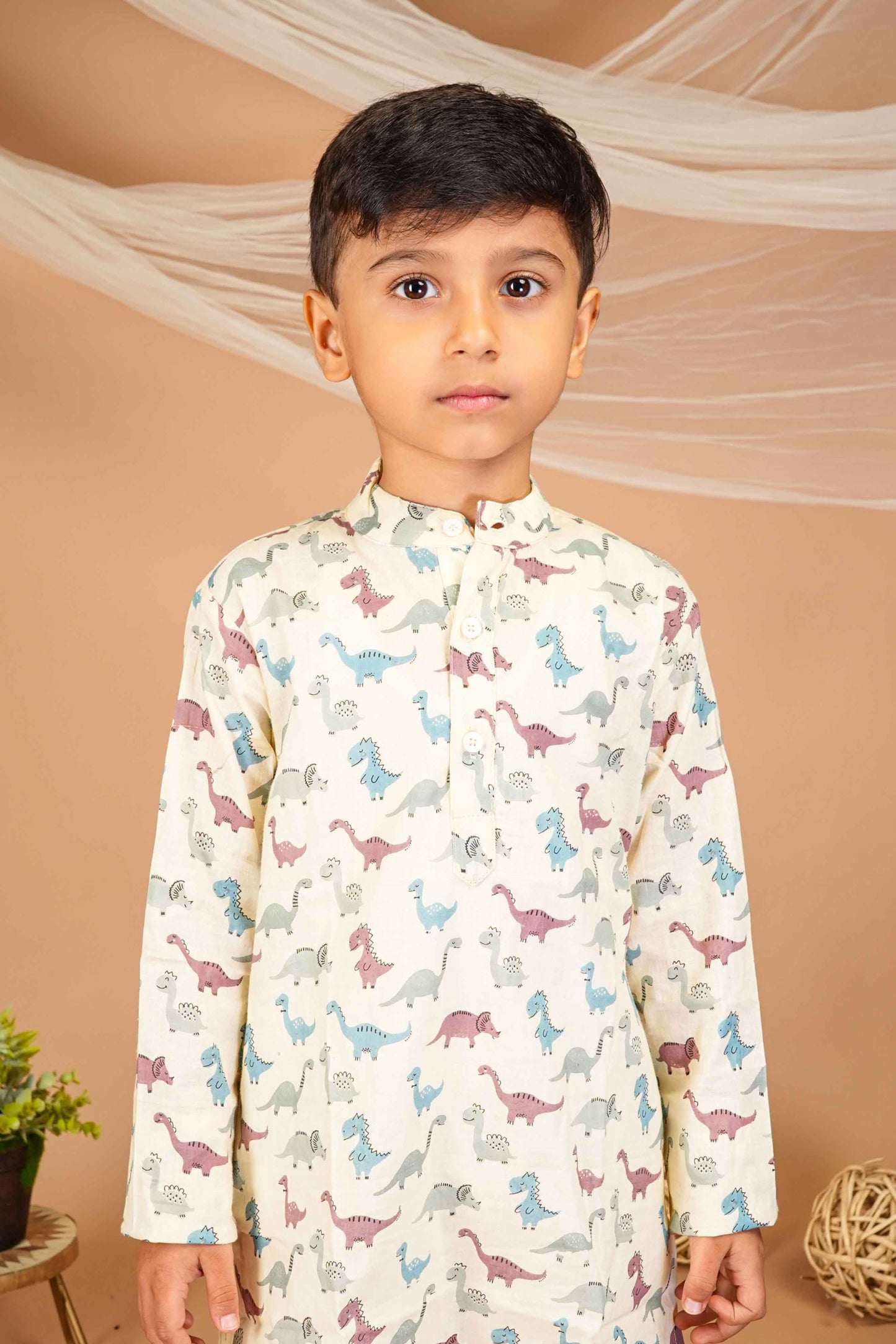 FabJunior Multicolor Pure Cotton Straight Kurta & Pyjama Set_FJB1049