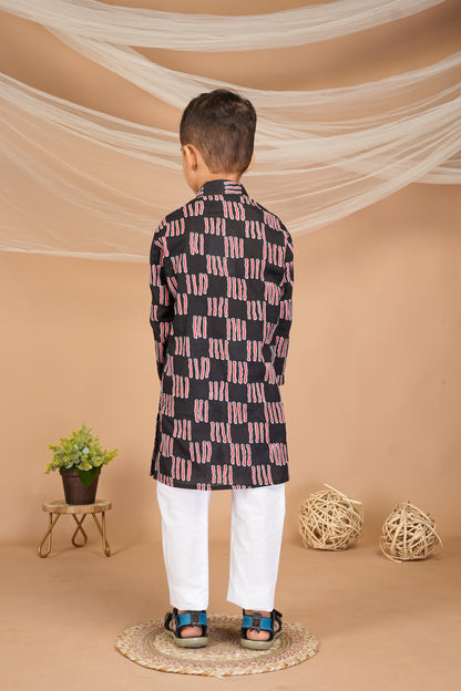 FabJunior Black Pure Cotton Straight Kurta & Pyjama Set_FJB1050