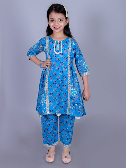 Anuttara Blue Cotton Blend Anarkali/Flared Kurta & Pant Set_FJG1003