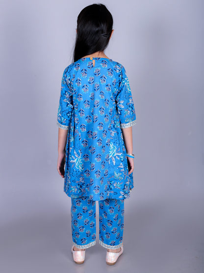 Anuttara Blue Cotton Blend Anarkali/Flared Kurta & Pant Set_FJG1003