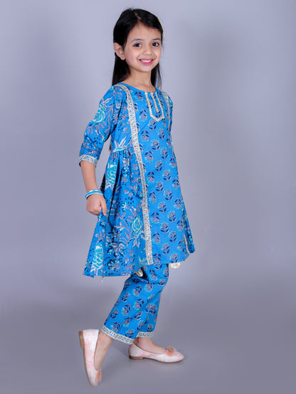 Anuttara Blue Cotton Blend Anarkali/Flared Kurta & Pant Set_FJG1003