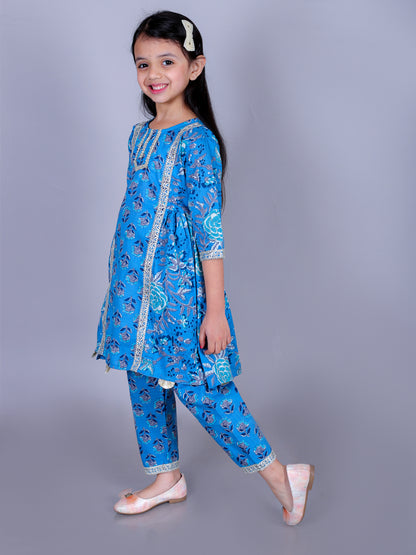 Anuttara Blue Cotton Blend Anarkali/Flared Kurta & Pant Set_FJG1003