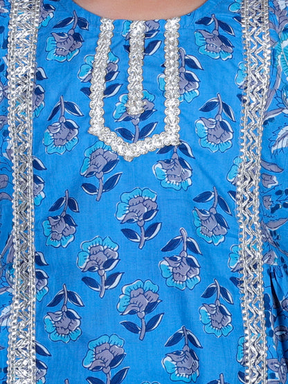 Anuttara Blue Cotton Blend Anarkali/Flared Kurta & Pant Set_FJG1003