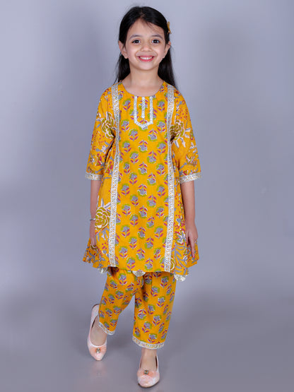 Anuttara Mustard Cotton Blend Anarkali/Flared Kurta & Pant Set_FJG1004