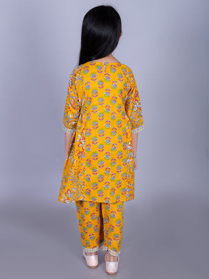 Anuttara Mustard Cotton Blend Anarkali/Flared Kurta & Pant Set_FJG1004