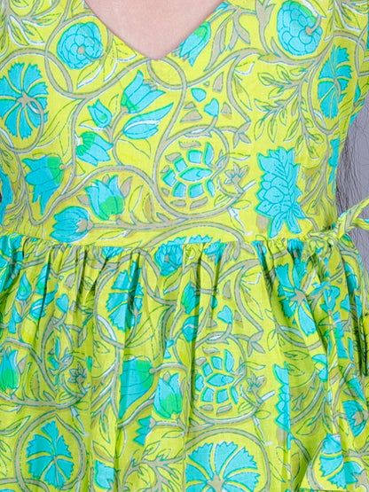 Anuttara Lime Green Cotton Blend Anarkali/Flared Kurta & Sharara Set_FJG1007