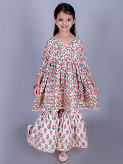 Anuttara Multicolor Cotton Blend Anarkali/Flared Kurta & Sharara Set_FJG1008
