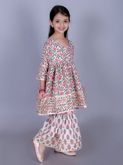 Anuttara Multicolor Cotton Blend Anarkali/Flared Kurta & Sharara Set_FJG1008