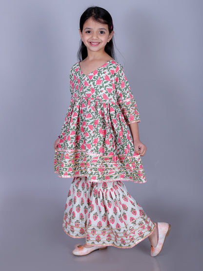 Anuttara Multicolor Cotton Blend Anarkali/Flared Kurta & Sharara Set_FJG1008