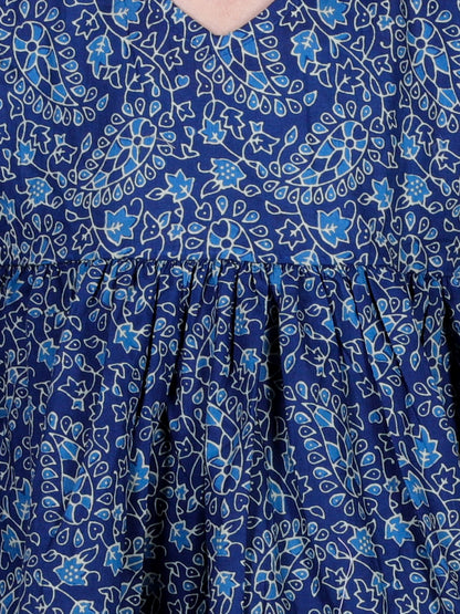 Anuttara Navy Blue Cotton Blend Anarkali/Flared Kurta & Sharara Set_FJG1009
