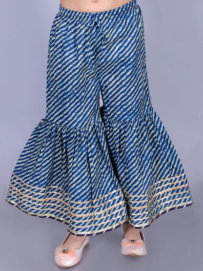 Anuttara Navy Blue Cotton Blend Anarkali/Flared Kurta & Sharara Set_FJG1009