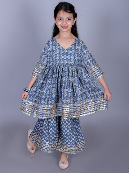 Anuttara Gray Cotton Blend Anarkali/Flared Kurta & Sharara Set_FJG1010