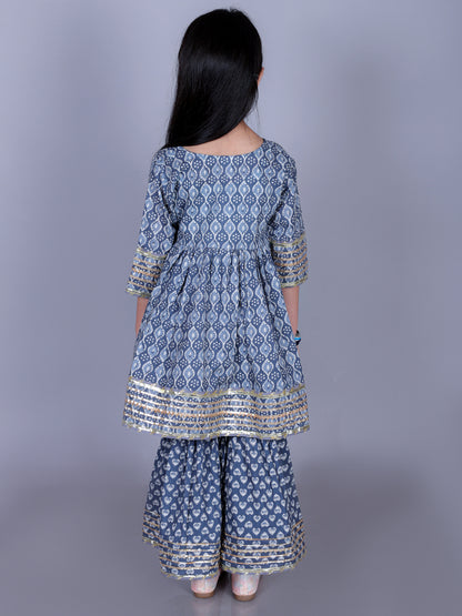 Anuttara Gray Cotton Blend Anarkali/Flared Kurta & Sharara Set_FJG1010