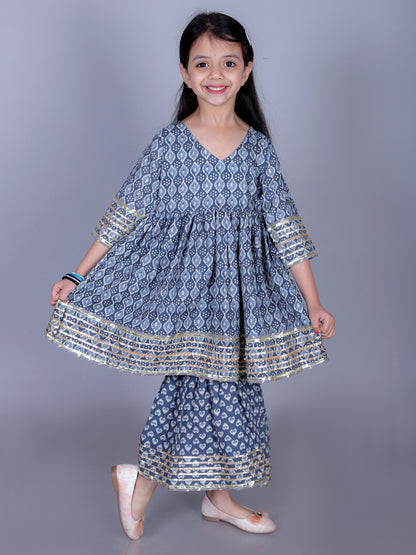 Anuttara Gray Cotton Blend Anarkali/Flared Kurta & Sharara Set_FJG1010
