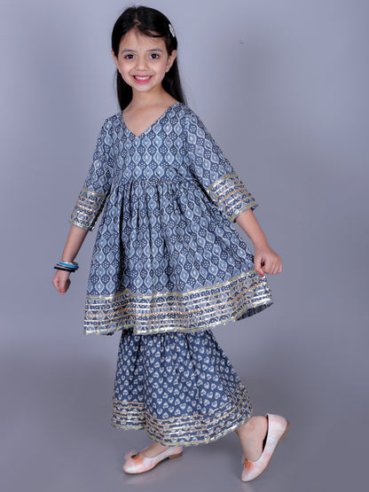 Anuttara Gray Cotton Blend Anarkali/Flared Kurta & Sharara Set_FJG1010