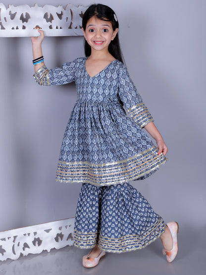 Anuttara Gray Cotton Blend Anarkali/Flared Kurta & Sharara Set_FJG1010