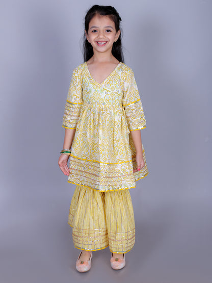 Anuttara Yellow Cotton Blend Anarkali/Flared Kurta & Sharara Set_FJG1011