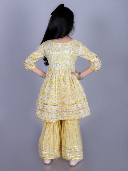 Anuttara Yellow Cotton Blend Anarkali/Flared Kurta & Sharara Set_FJG1011