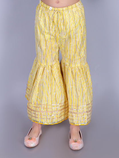 Anuttara Yellow Cotton Blend Anarkali/Flared Kurta & Sharara Set_FJG1011