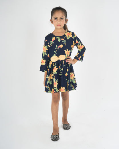 Anuttara Navy Blue Rayon Flared Frock_FJG1013