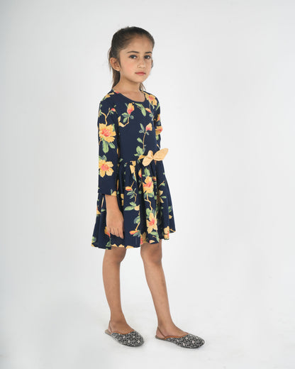 Anuttara Navy Blue Rayon Flared Frock_FJG1013