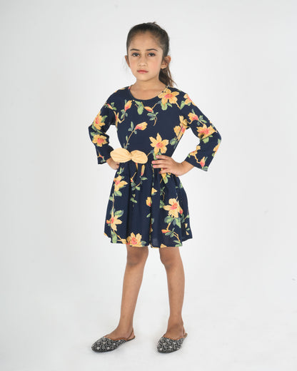 Anuttara Navy Blue Rayon Flared Frock_FJG1013