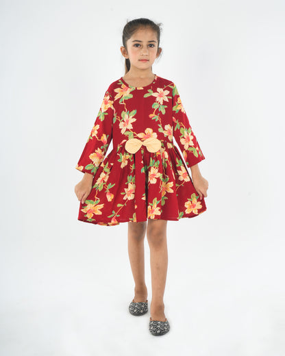 Anuttara Red Rayon Flared Frock_FJG1014