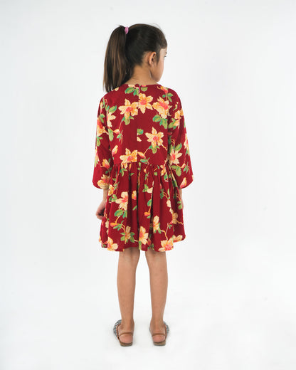 Anuttara Red Rayon Flared Frock_FJG1014