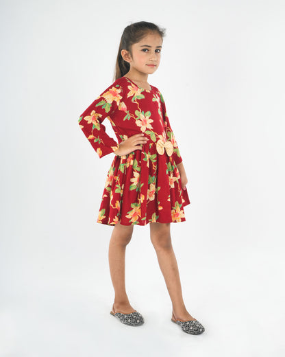 Anuttara Red Rayon Flared Frock_FJG1014