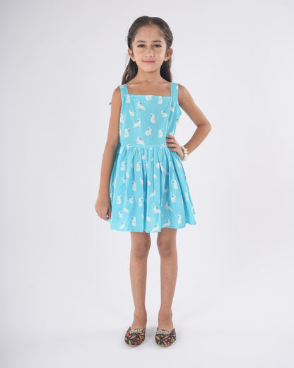 Anuttara Sky Blue Pure Cotton Flared Frock_FJG1015