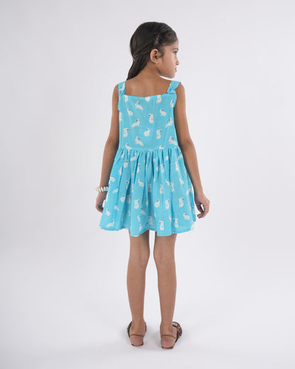 Anuttara Sky Blue Pure Cotton Flared Frock_FJG1015