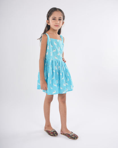 Anuttara Sky Blue Pure Cotton Flared Frock_FJG1015