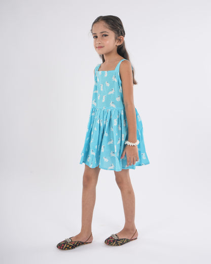 Anuttara Sky Blue Pure Cotton Flared Frock_FJG1015